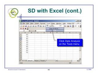 SD with Excel (cont.) Click  Data Analysis   on the  Tools  menu  