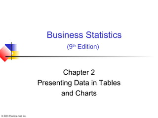 © 2003 Prentice-Hall, Inc.
Chapter 2
Presenting Data in Tables
and Charts
Business Statistics
(9th
Edition)
 