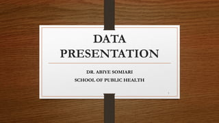 1
DATA
PRESENTATION
DR. ABIYE SOMIARI
SCHOOL OF PUBLIC HEALTH
 
