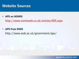 Website Sources

 APS on NOMIS
 http://www.nomisweb.co.uk/articles/605.aspx

 APS from ESDS
 http://www.esds.ac.uk/government/aps/
 